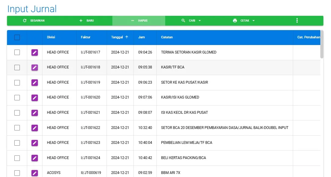 Tangkapan layar Acosys — Input Jurnal